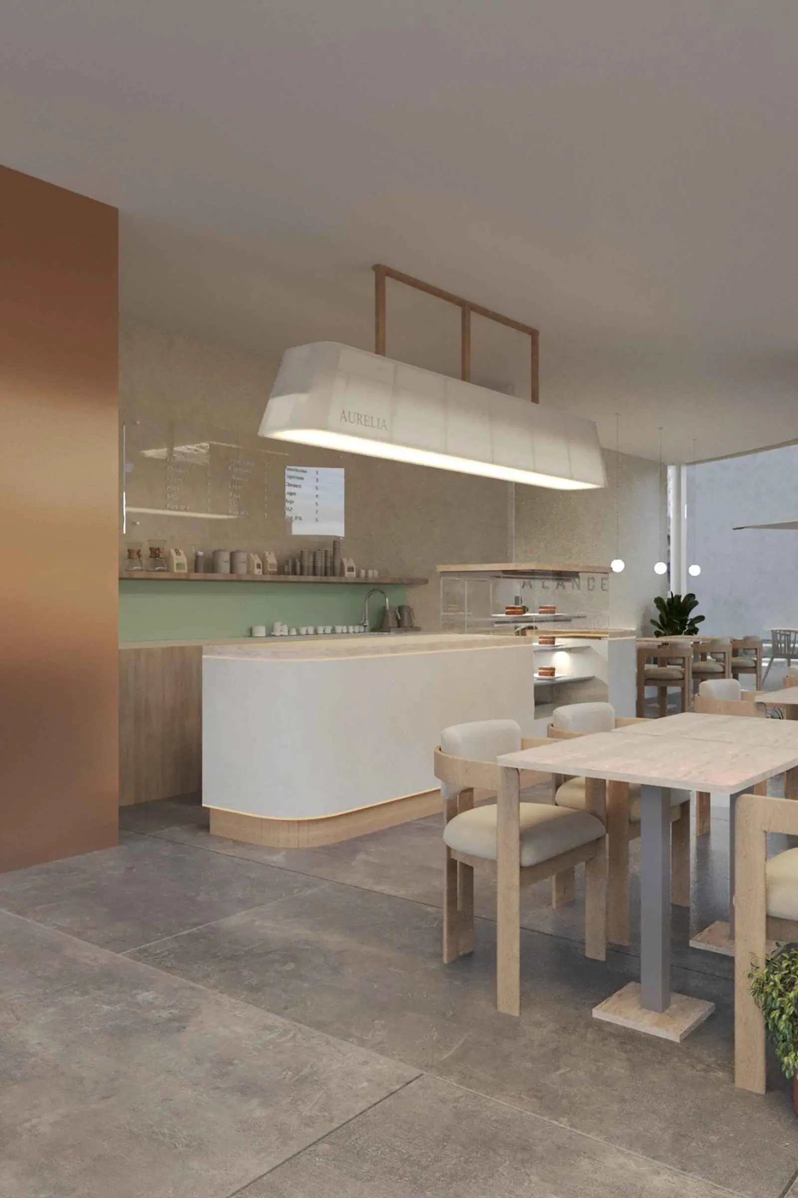 Kafe iç mekânı, tezgâh ve oturma alanı — Aurellia Coffe, Kağıthane, İstanbul